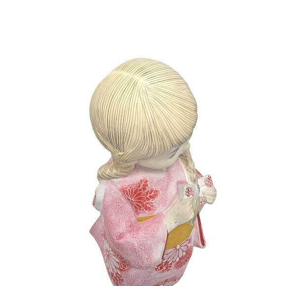 Ceramic Japanese Girl Figurine In Pink Kimono Floral Design Kneeling Pose JE369 - Picture 10 of 16